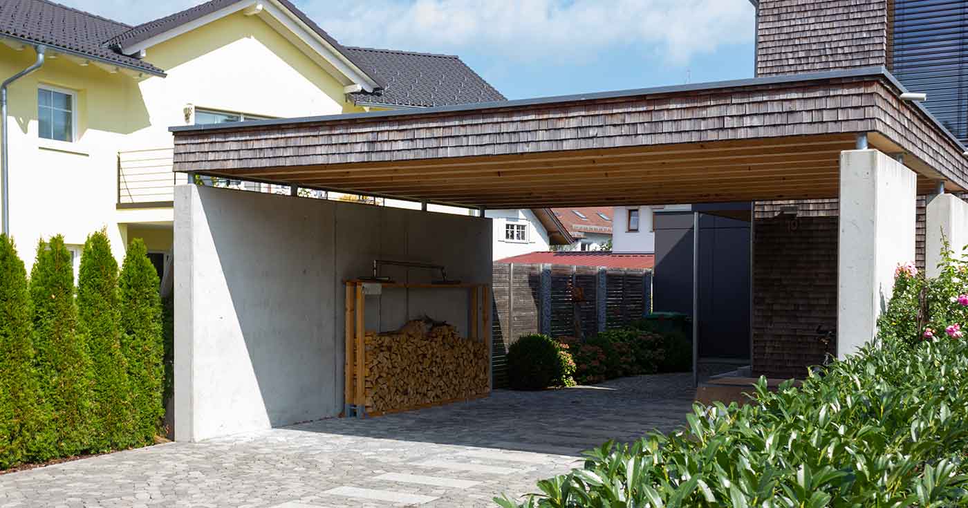 Ejendomsgrænse - carport i skel